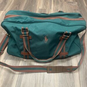 VINTAGE 90’s Ralph Lauren Green Canvas Duffle Bag Y2K Streetwear POLO Duffle